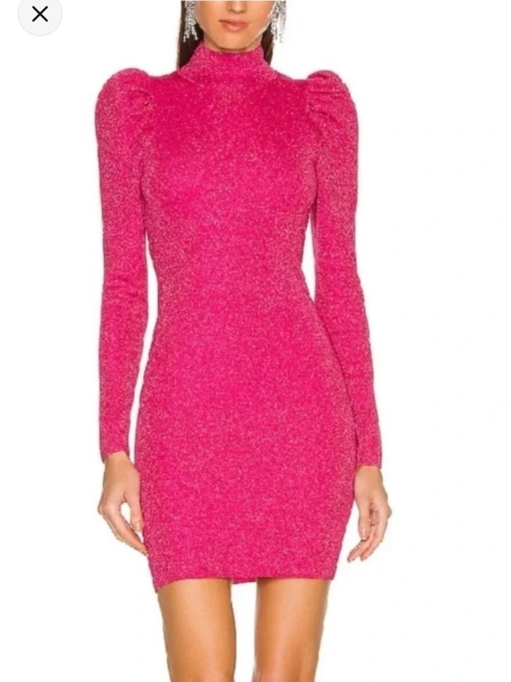 Alice + Olivia Issa Turtleneck Puff Sleeve Dress Wild Pink Metallic
